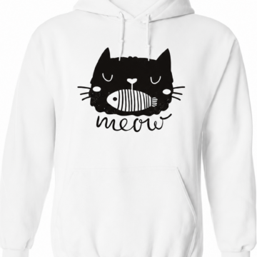 White Cat Graphic Pullover Hoodie