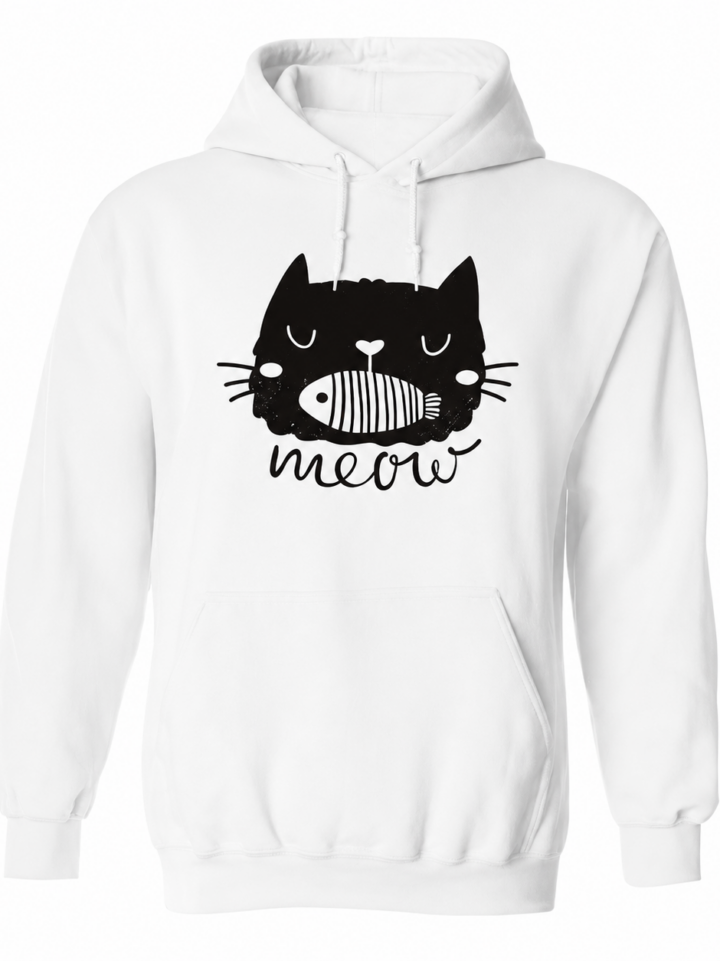 White Cat Graphic Pullover Hoodie