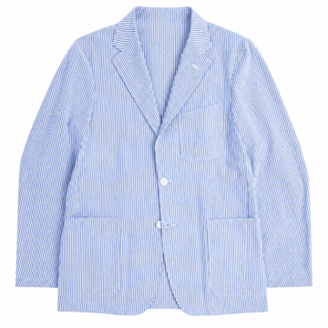 Blue and White Pinstripe Relaxed Blazer