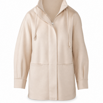 Beige Hooded Longline Open-Front Jacket