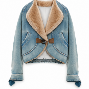 Light-Wash Denim Jacket with Faux Fur Collar