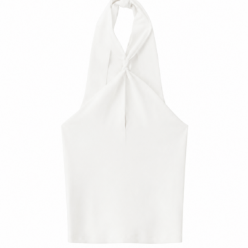 White Sleeveless Halter Top with Twist Keyhole Neckline
