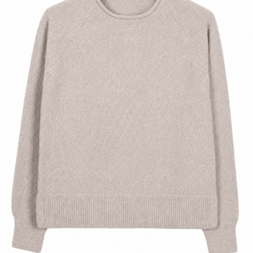 Light Beige Textured Raglan Crewneck Sweater with Diagonal Pattern