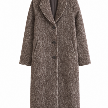 Brown and Cream Herringbone Longline Coat