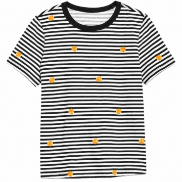 Black and White Striped Short-Sleeve T-Shirt with Dot Accents