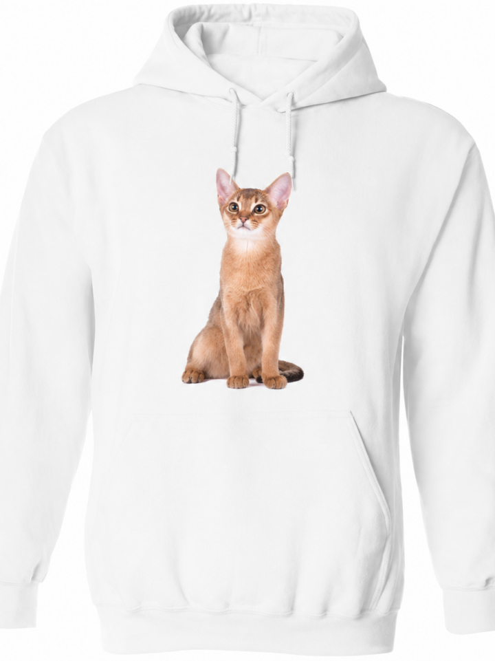 White Cat Print Pullover Hoodie