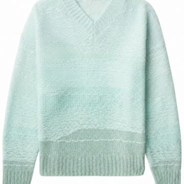 Light Mint Green V-Neck Oversized Sweater with Horizontal Bands