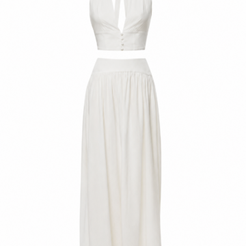 White Halter Neck Crop Top and Maxi Skirt Set