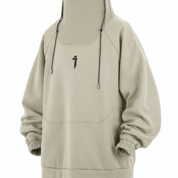 Beige Oversized Pullover Hoodie with Funnel Neck