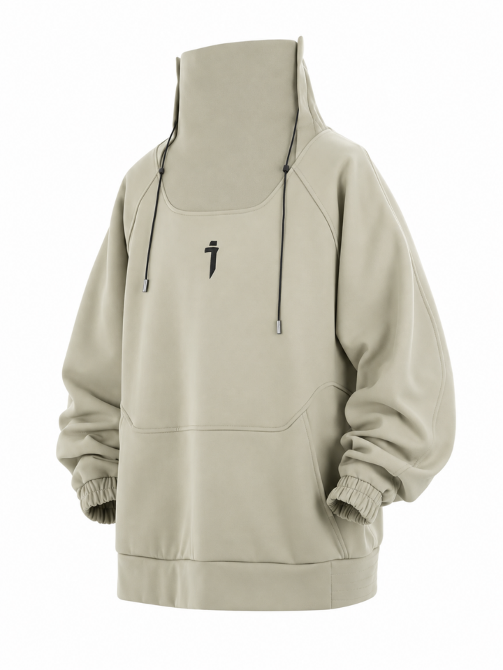 Beige Oversized Pullover Hoodie with Funnel Neck