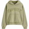 Sage Green Cropped Pullover Hoodie with Appliqué Text