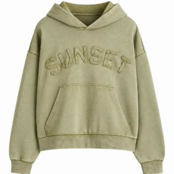Sage Green Cropped Pullover Hoodie with Appliqué Text