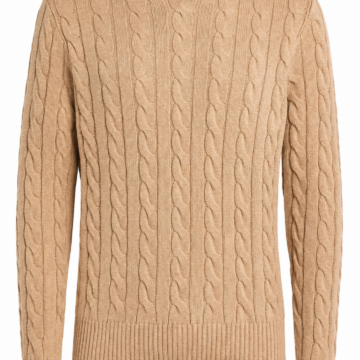 Beige Cable-Knit Crewneck Sweater with Vertical Patterns
