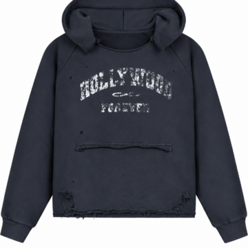 Black Distressed Oversized Pullover Hoodie with Graphic
