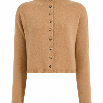 Camel Mock Neck Button-Front Cardigan