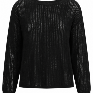 Black Semi-Sheer Striped Boat Neck Sweater