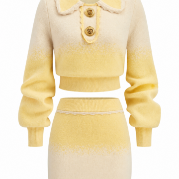 Yellow Ombre Knit Crop Top and Mini Skirt Set