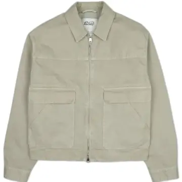 Light Beige Boxy Zip-Front Utility Jacket