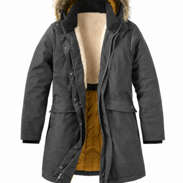 Dark Charcoal Hooded Parka with Faux Fur Trim