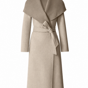 Light Taupe Longline Wrap Coat with Oversized Shawl Collar and Ribbed Texture