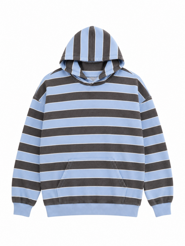 Light Blue Striped Pullover Hoodie