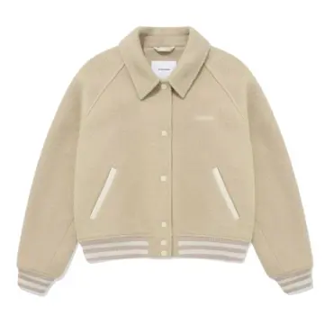 Beige Wool-Blend Varsity Jacket