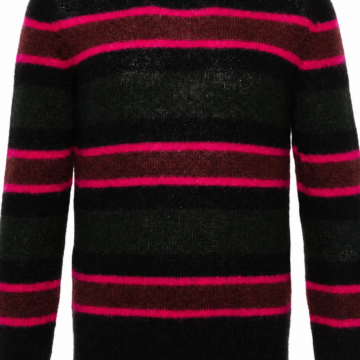 Black Striped Crew Neck Knit Sweater with Pink and Maroon Stripes