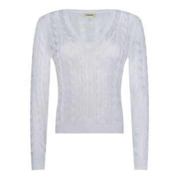 Light Grey Cable Knit V-Neck Sweater - Slim Fit