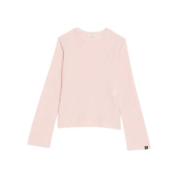 Pale Pink Knit Sweater with Extra-Long Sleeves and Cuff Tab